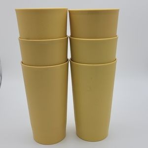 Lot of 6 Vintage Tupperware Harvest Gold Stackable Tumblers Cups 14 oz #873